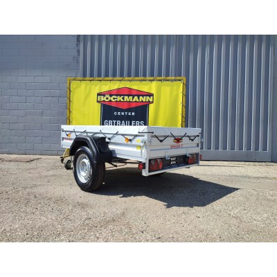 Carrello rimorchio auto frenato mono asse con sponde in alluminio