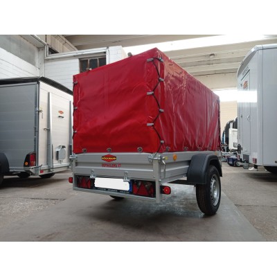 Carrello rimorchio auto frenato mono asse con sponde in alluminio