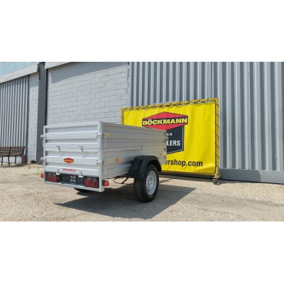 Carrello rimorchio auto frenato mono asse con sponde in alluminio