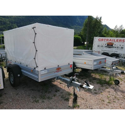 Carrello rimorchio auto frenato mono asse con sponde in alluminio