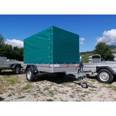 Carrello rimorchio auto frenato mono asse con sponde in alluminio