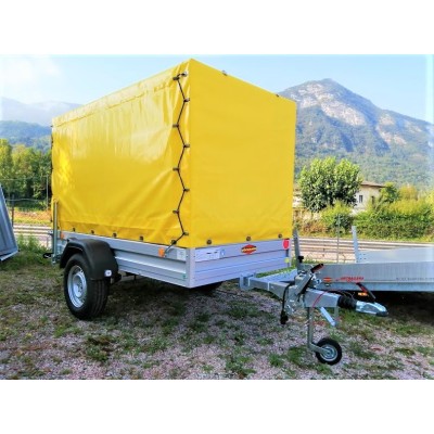 Carrello rimorchio auto frenato mono asse con sponde in alluminio