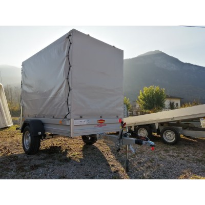 Carrello rimorchio auto frenato mono asse con sponde in alluminio