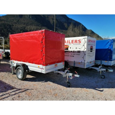 Carrello rimorchio auto frenato mono asse con sponde in alluminio