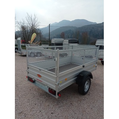 Carrello rimorchio auto frenato mono asse con sponde in alluminio