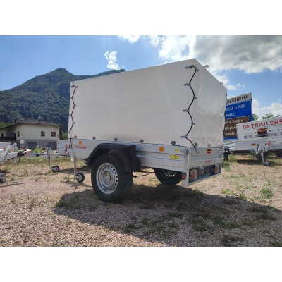 Carrello rimorchio auto frenato mono asse con sponde in alluminio