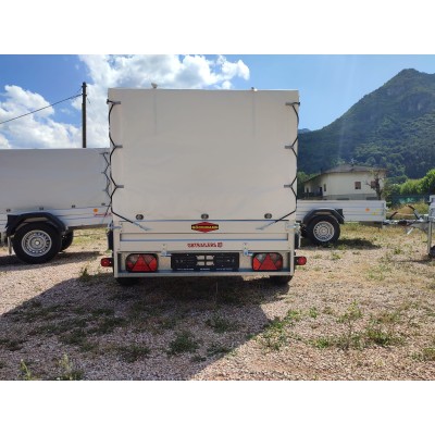 Carrello rimorchio auto frenato mono asse con sponde in alluminio