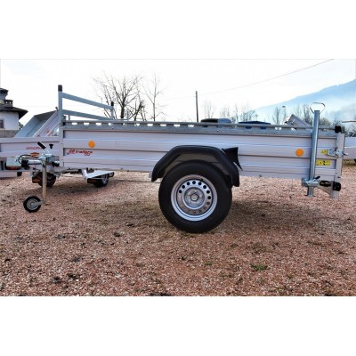 Carrello rimorchio auto frenato mono asse con sponde in alluminio