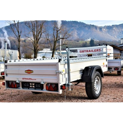 Carrello rimorchio auto frenato mono asse con sponde in alluminio